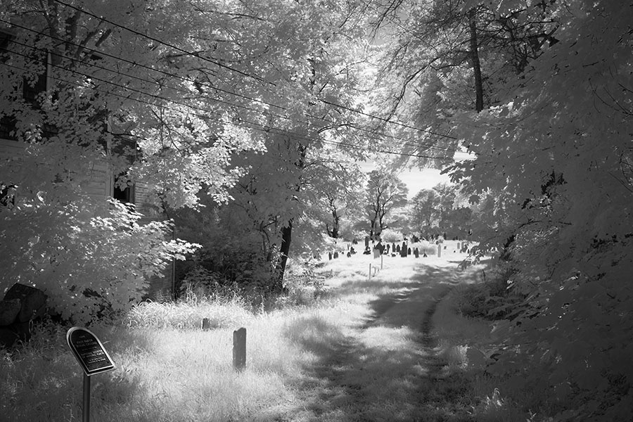 Infrared Photo of Shaded Entrance to Old Cemetery.